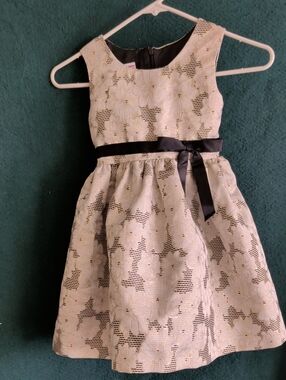 Girls' Cream Floral Lace Party Dress with Black Sash
